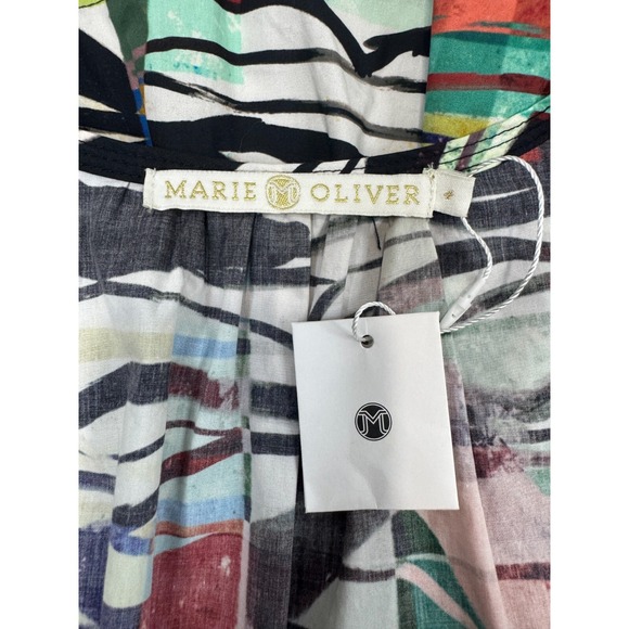 Marie Oliver Dedra Shirt Dress Womens Sz 4 Multicolor Belted Ruffel‎ Hem New